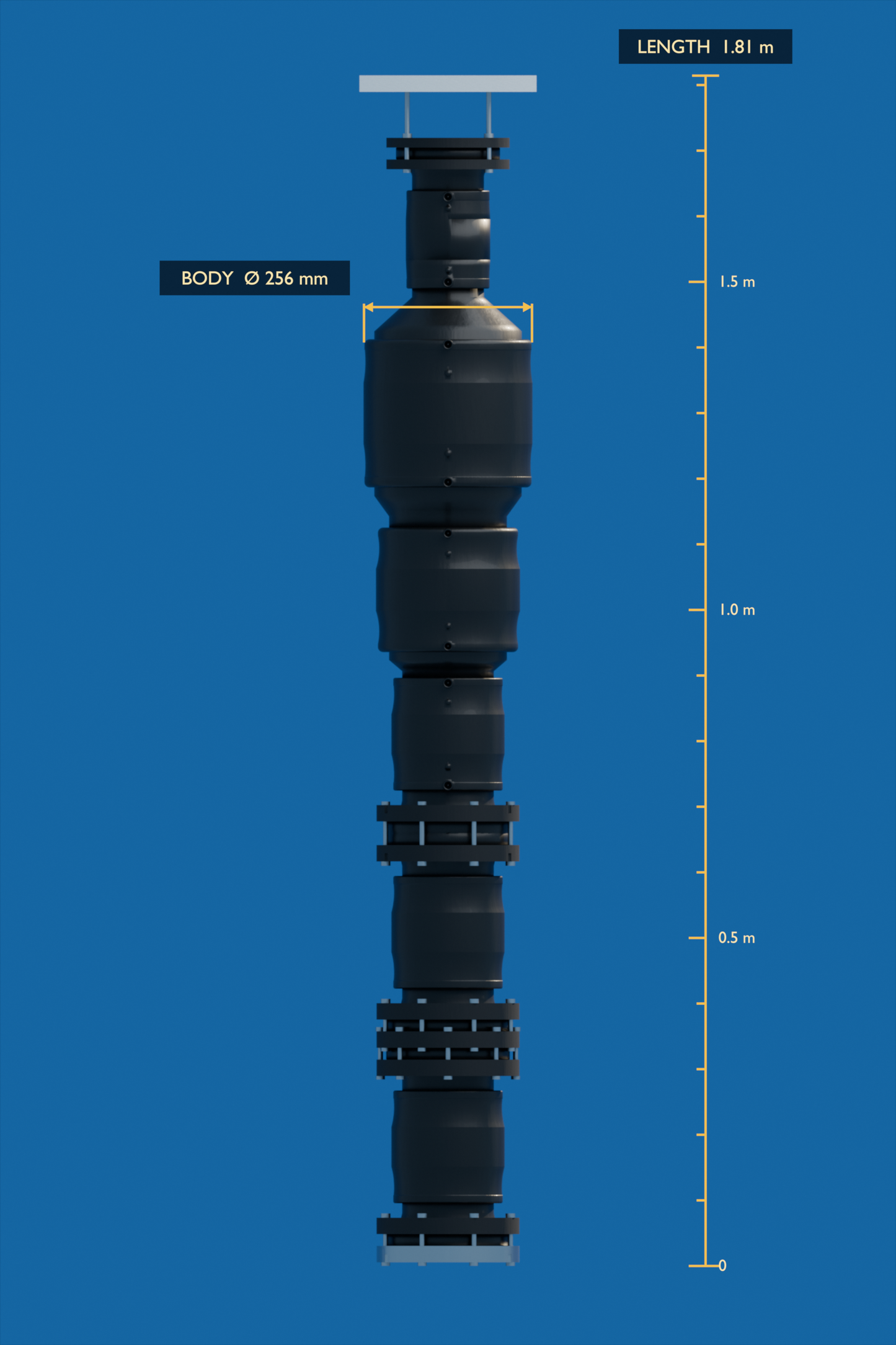 netH₂O B400-10 technical side catalog render with length and body-diameter rulers