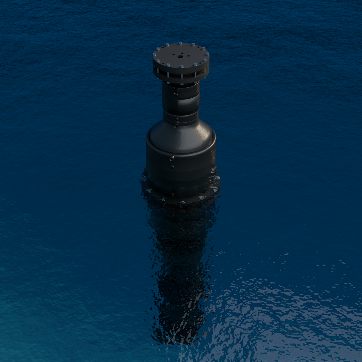 netH₂O B400 extended buoy without solar panel and with 9 kg ballast — Blender render in seawater with the bell full of air
