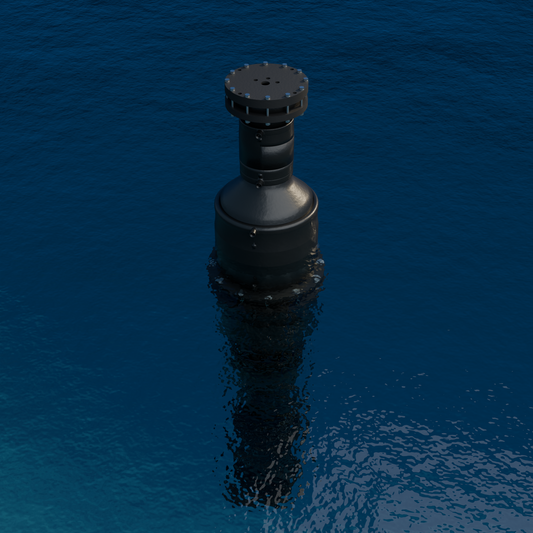 netH₂O B400 extended buoy without solar panel and with 9 kg ballast — Blender render in seawater with the bell full of air