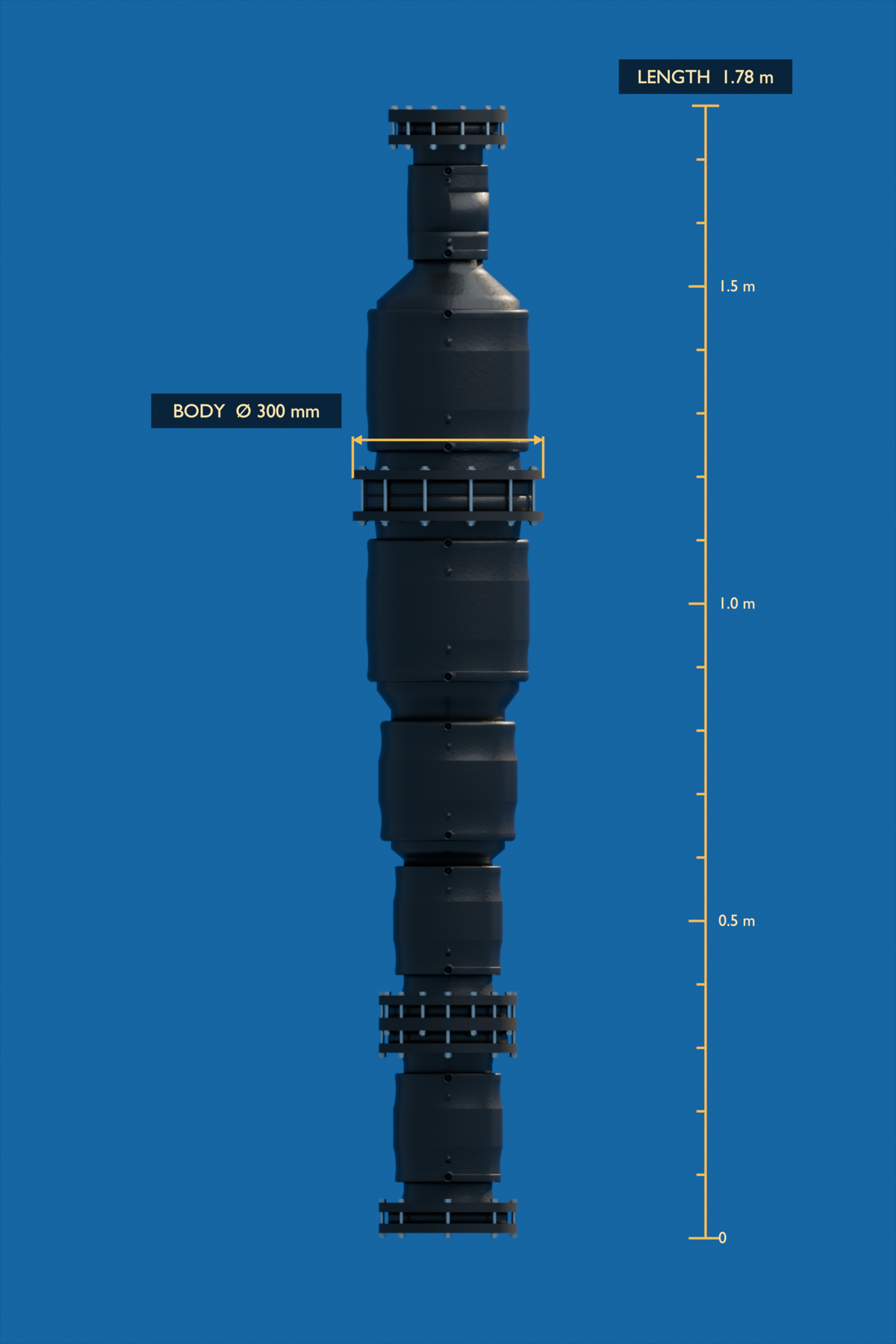 netH₂O B400 extended buoy without solar panel — dimensioned side view, length 1.78 m and body diameter 300 mm